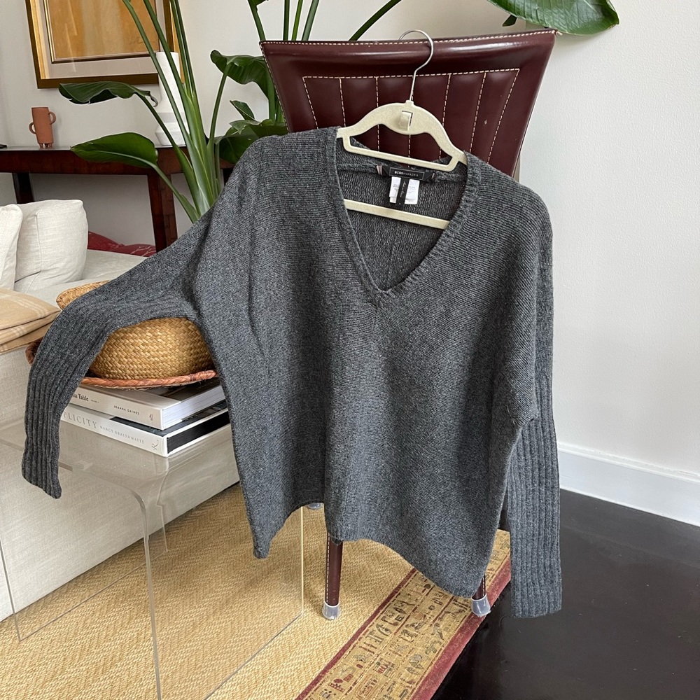 BCBG grey turtleneck wool blend sweater. SIZE: S